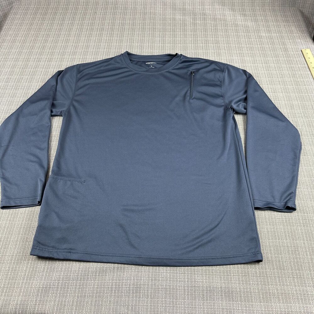 Scottevest Shirt Mens Large Blue Performance Tec Pullover Zip Pockets Outdoors *